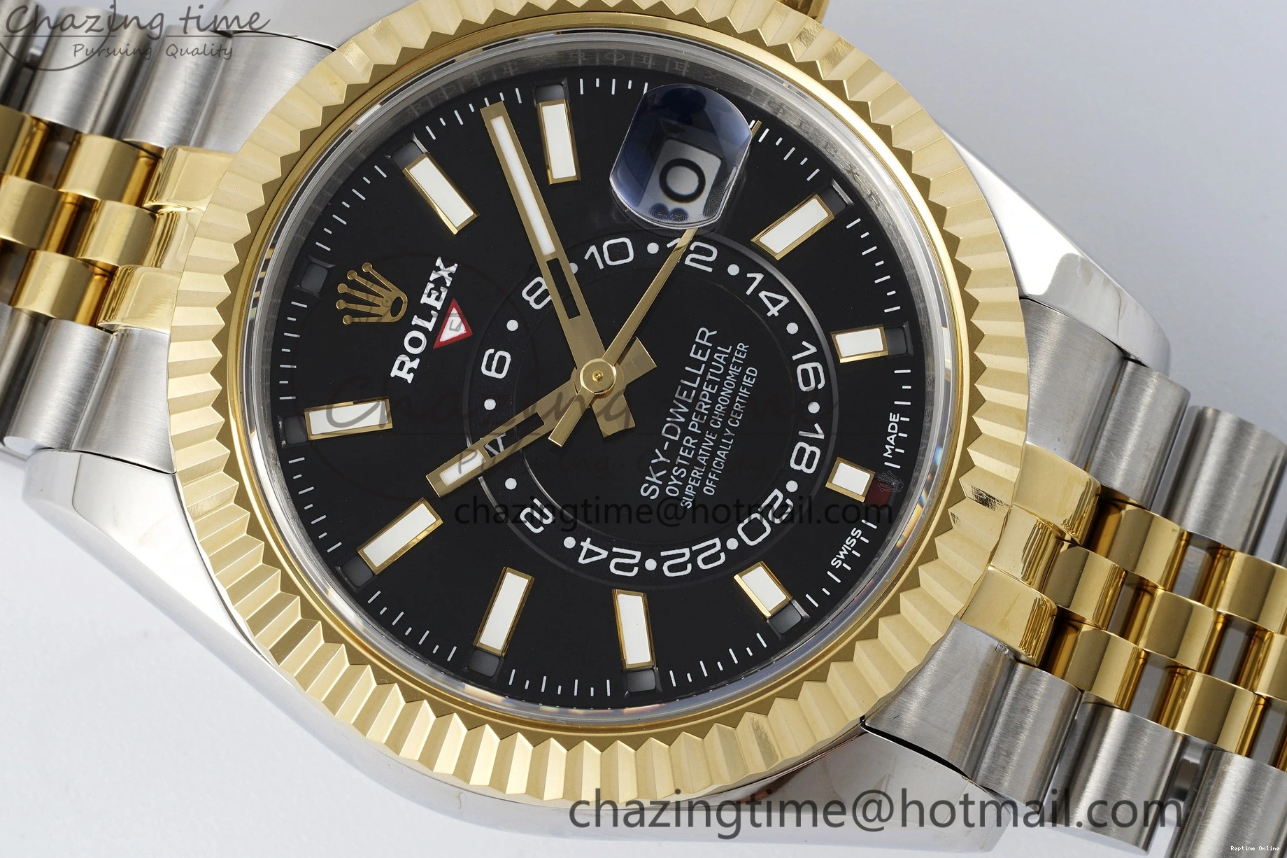 0502 Skydweller SS YG Noob Best Edition Black Dial on SS YG Jubilee Bracelet A23J Efficient 2122